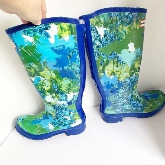 Hunter Women's Abstract Waterproof Rain Boots 6 Zip Up Outdoor Bright Statement - Picture 7 of 10